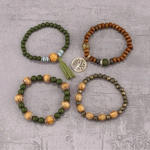 2 LEFT! 4 piece Tree of Life Bohemian Beaded Bracelet Set - Picture 3 of 4